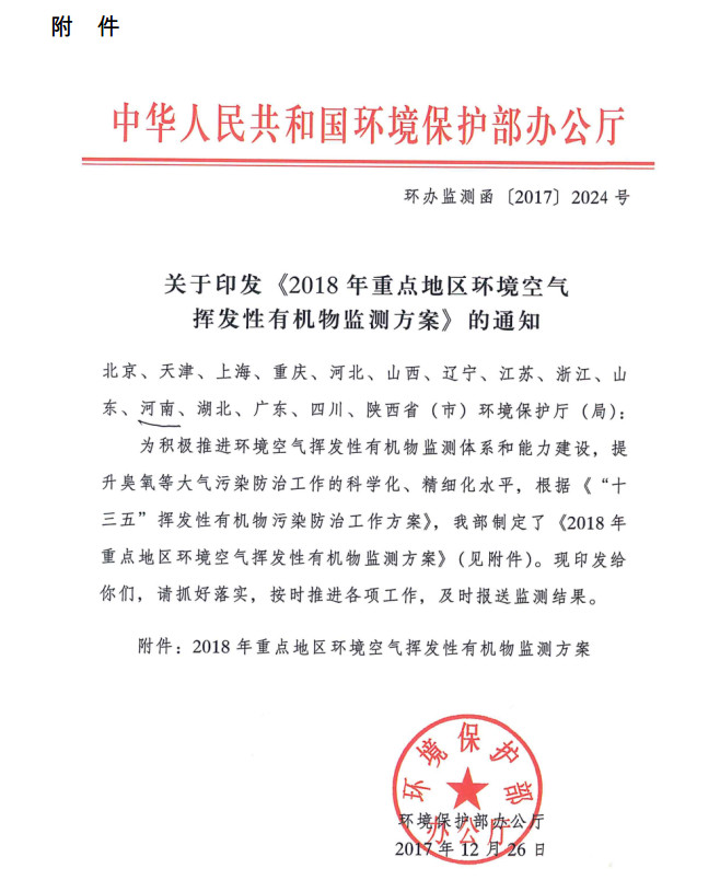 環(huán)境部新發(fā)布：2019年地級及以上城市環(huán)境空氣揮發(fā)性有機物監(jiān)測方案，附2018年方案要點對比
